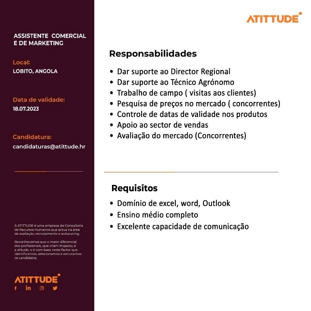 VAGA PARA ASSISTENTE COMERCIAL E DE MARKETING 