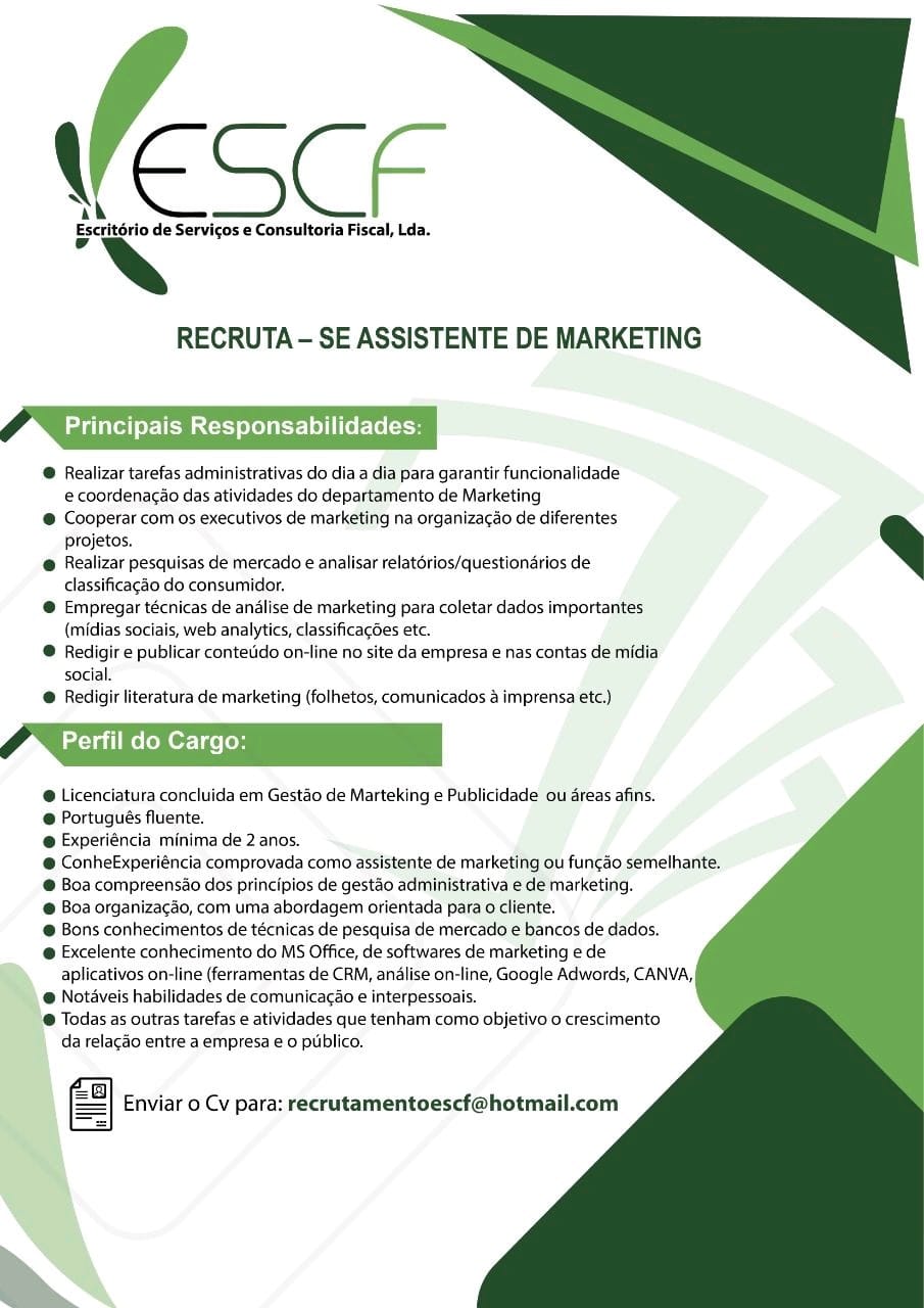 VAGA PARA ASSISTENTE DE MARKETING