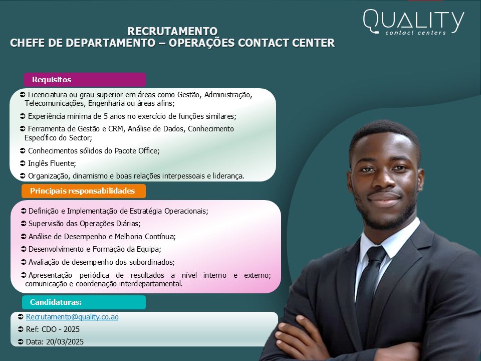 Vaga para Chefe de Departamento – Operações Contact Center
