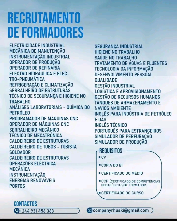 RECRUTAMENTO DE FORMADORES EM DIVERSAS ÁREAS 