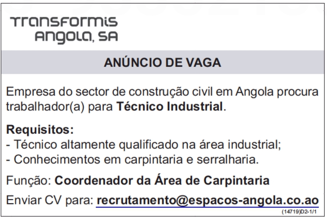 VAGA PARA TÉCNICO INDUSTRIAL 