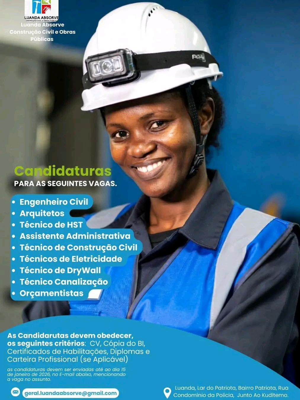 Oportunidade para : ​Engenheiro Civil, Arquitetos,  ​Técnico de HST,  Assistente Administrativa e outros