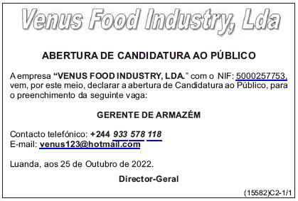 VAGA PARA GERENTE DE ARMAZÉM
