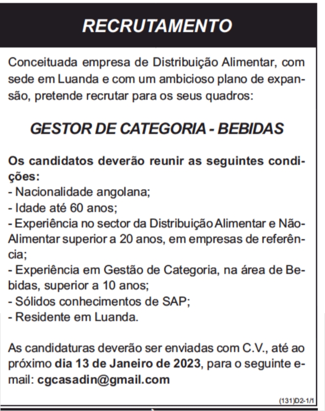 VAGA PARA GESTOR DE CATEGORIA - BEBIDAS 