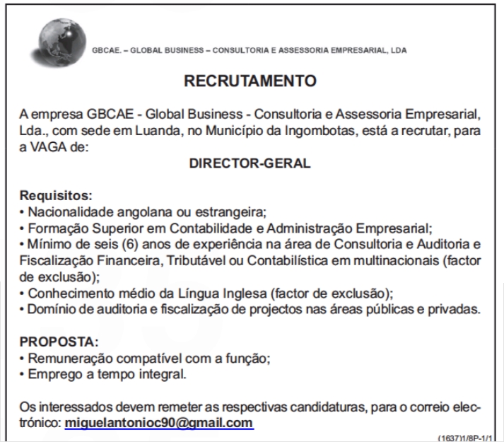 RECRUTAMENTO PARA A VAGA DE DIRECTOR-GERAL
