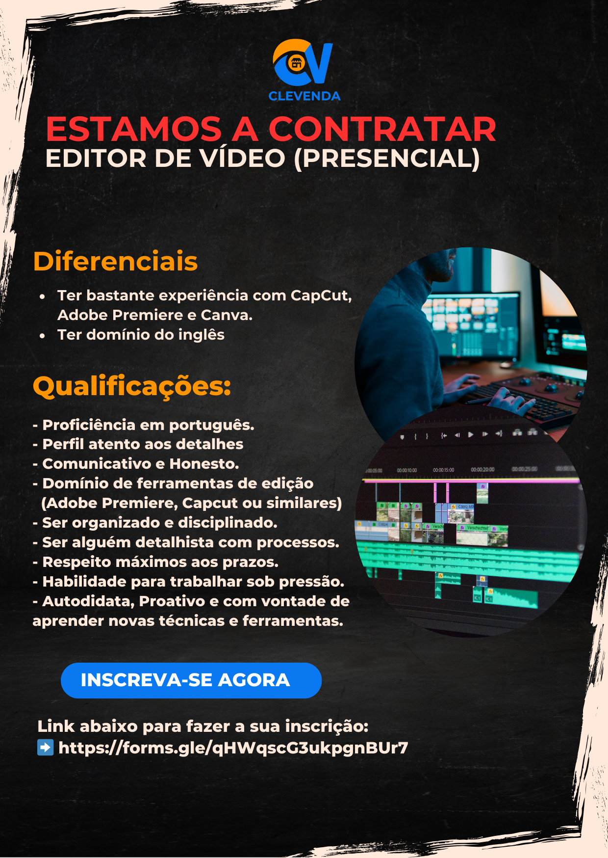 Vaga para Editor de Vídeos