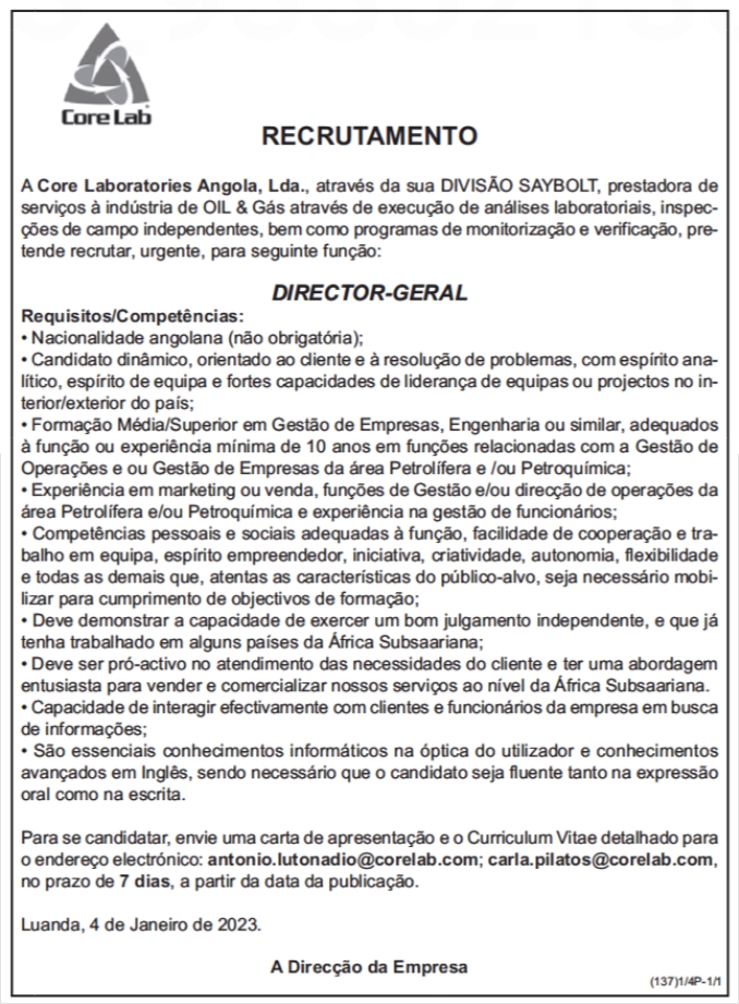 VAGA PARA DIRECTOR- GERAL