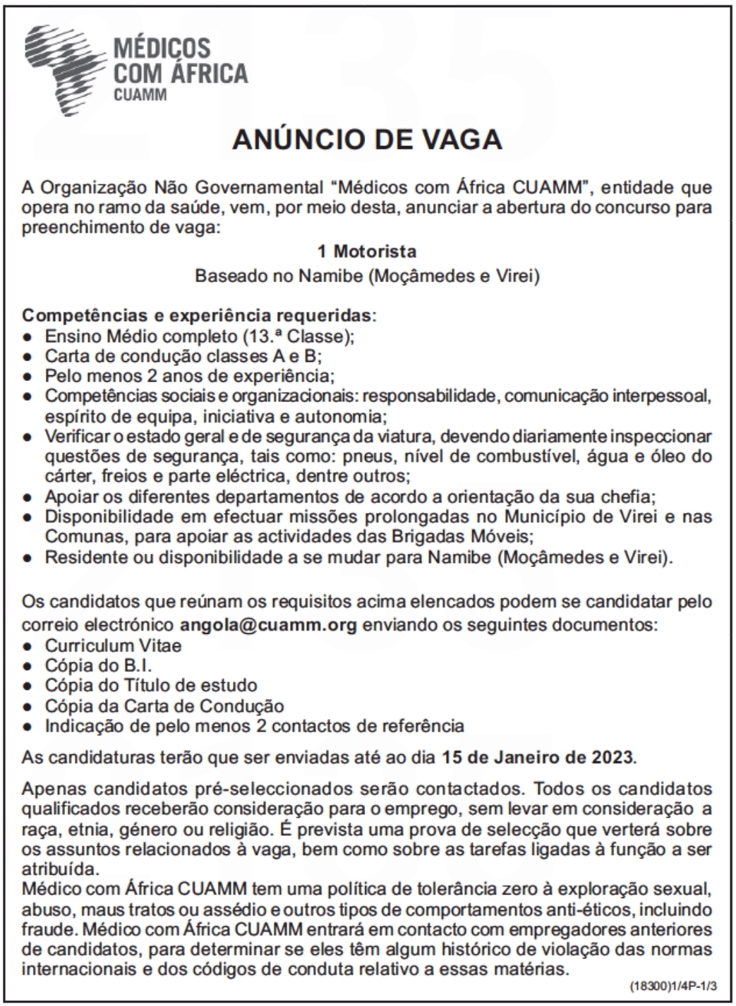 Vaga Para (1) Motorista