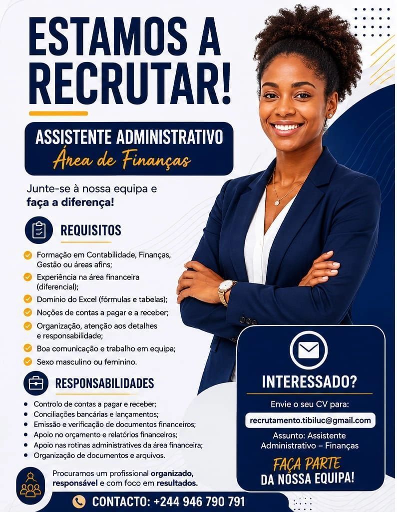 Vaga para Assistente Administrativo — Área de Finanças