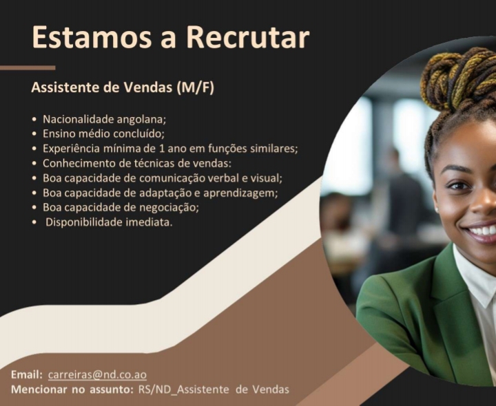 Vaga para Assistente de Vendas (M/F) 