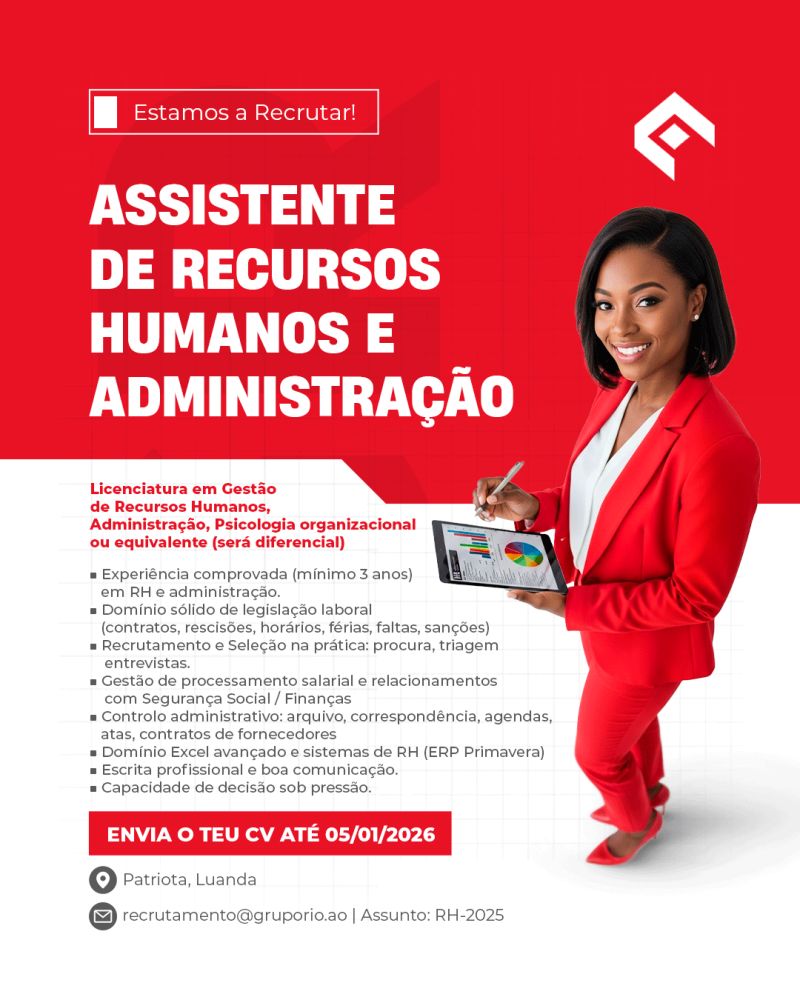VAGA PARA ASSISTENTE DE RECURSOS HUMANOS E ADMINISTRAÇÃO