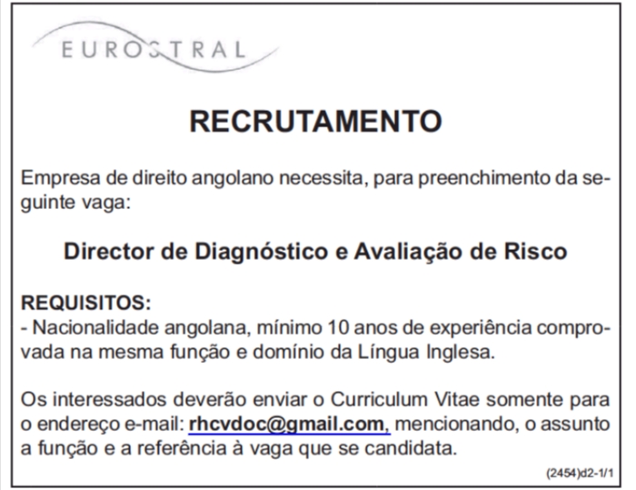 Vaga para Director de Diagnóstico e Avaliação de Risco 