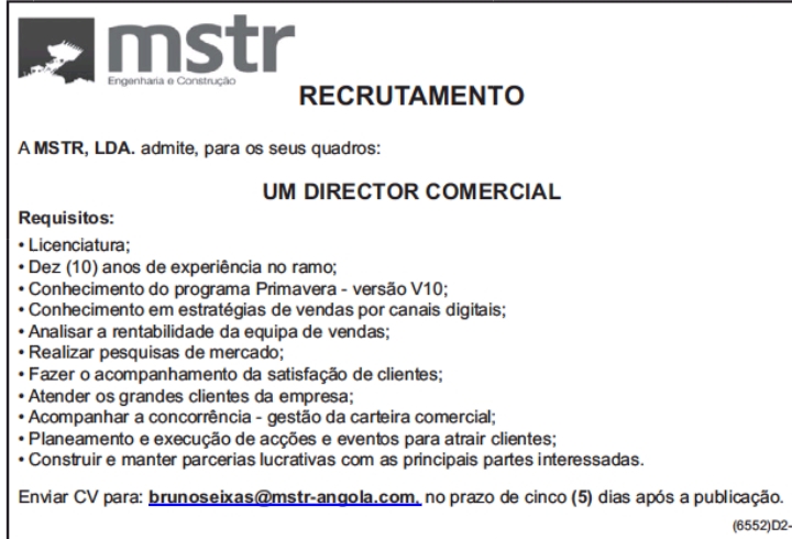 PRECISA-SE DE UM(1) DIRECTOR COMERCIAL