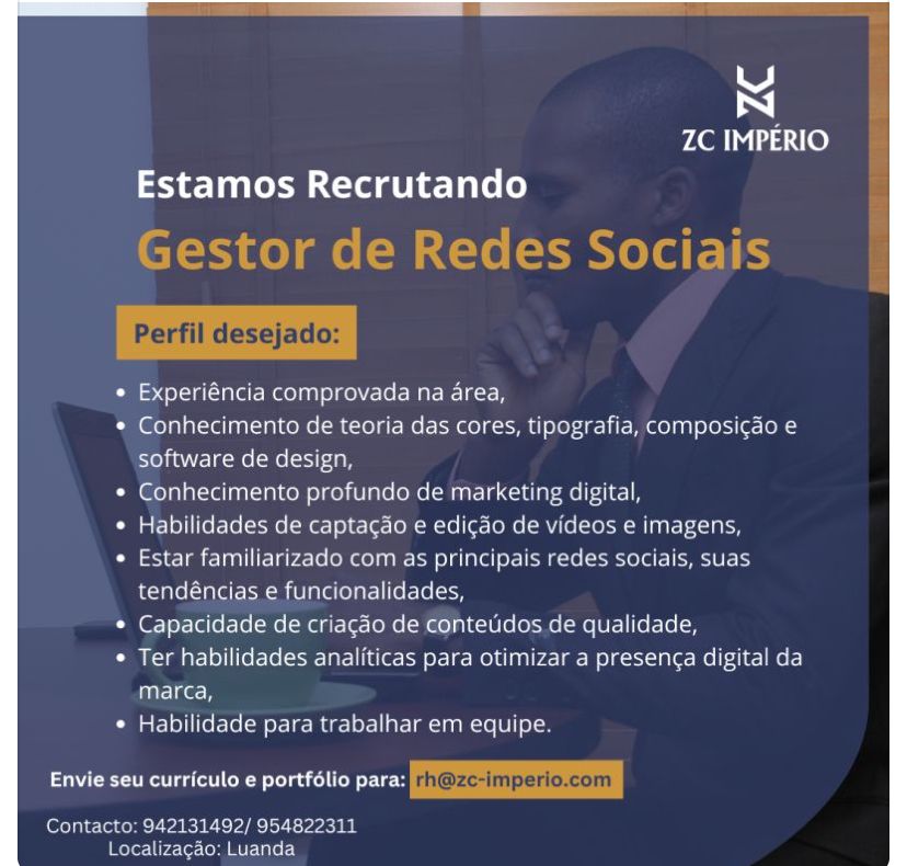 Vaga para Gestor de Redes Sociais 
