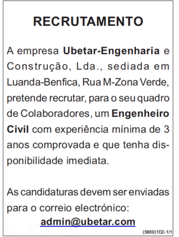Vaga para um(1) Engenheiro Civil 