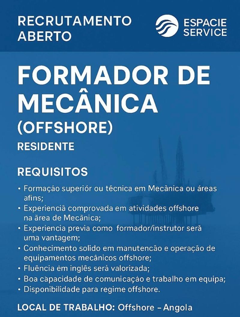 Vaga para Formador de Mecânica (Offshore) 