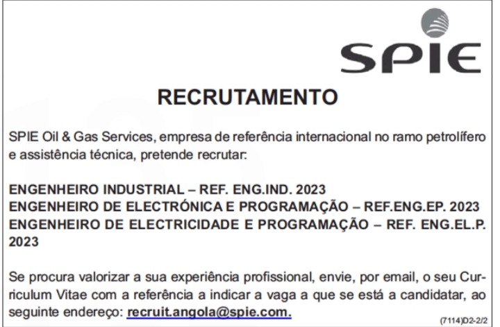 Três (3) vagas disponíveis na SPIE Oil & Gás Services