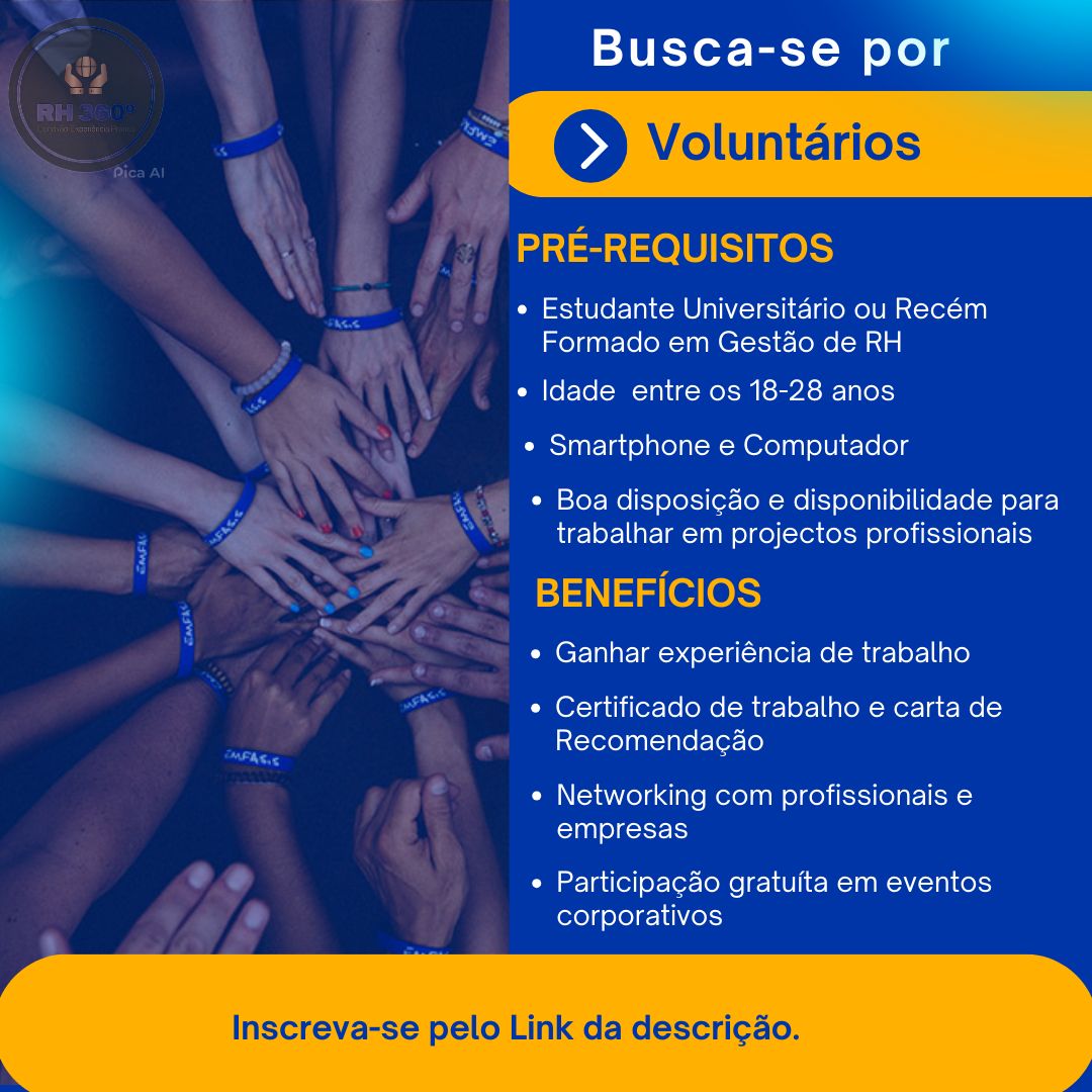 VAGA PARA VOLUNTÁRIOS EM RECURSOS HUMANOS (RH)