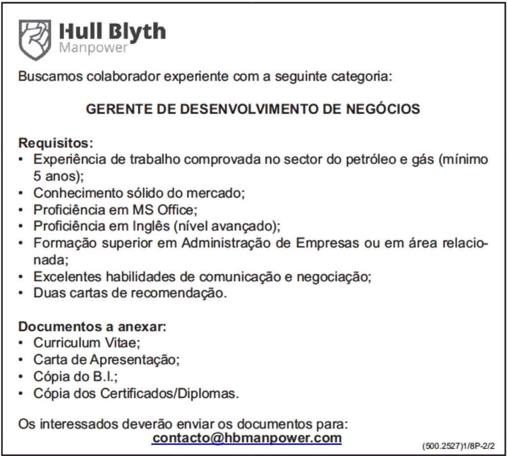 VAGA PARA GERENTE DE DESENVOLVIMENTO DE NEGÓCIOS 