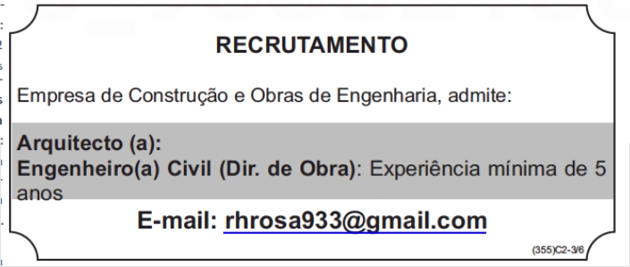 Vaga disponíveis para Arquitecto (a), Engenheiro(a) Civil & Director de Obra