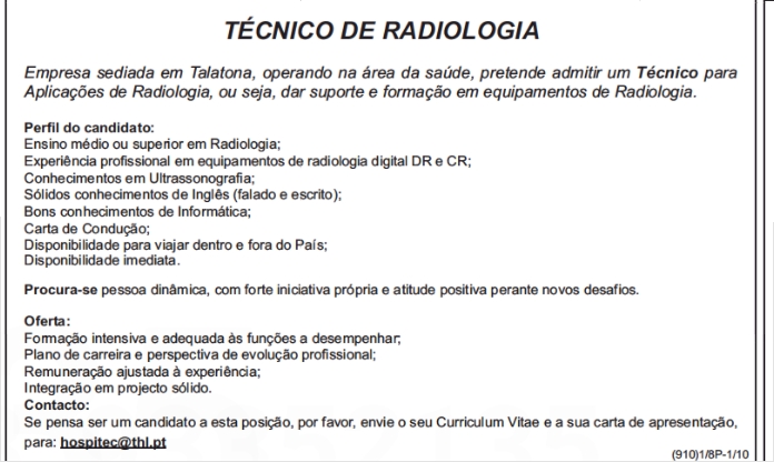 VAGA PARA TÉCNICO DE RADIOLOGIA 