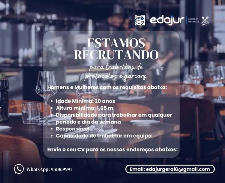 VAGA PARA  PROTOCOLOS E GARÇONS