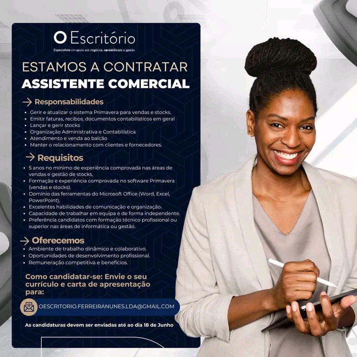 VAGA PARA ASSISTENTE COMERCIAL 