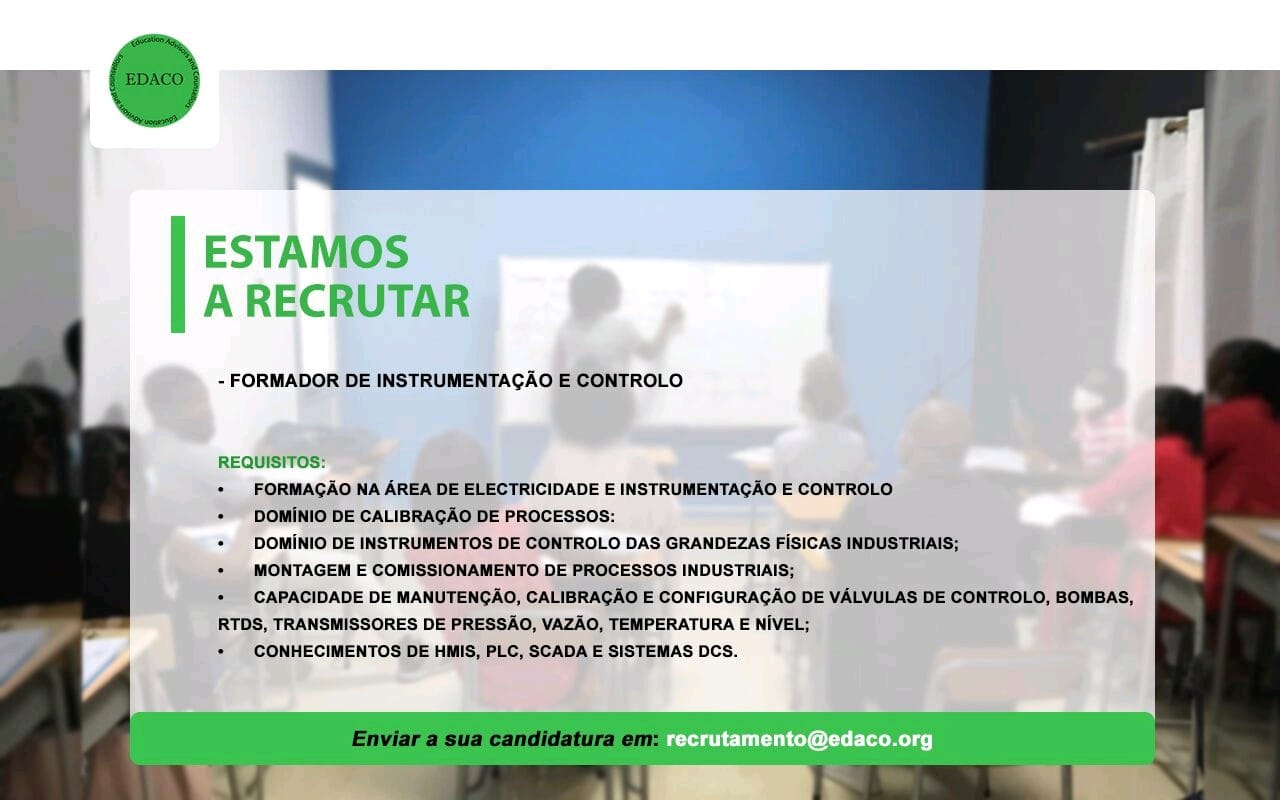 VAGA PARA FORMADOR DE INSTRUMENTAÇÃO E CONTROLO 