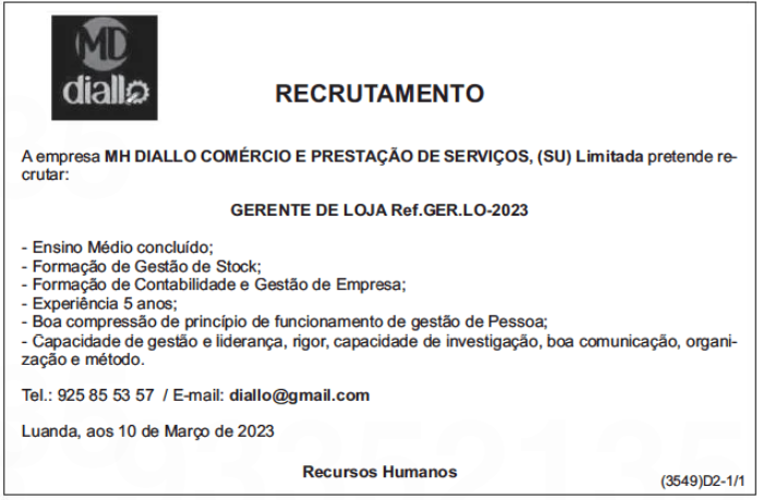 VAGA PARA GERENTE DE LOJA