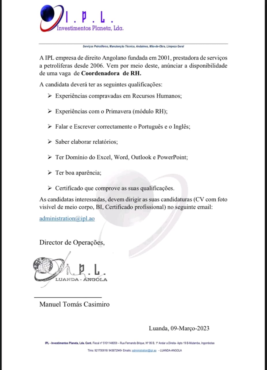 Vaga Para Uma (1) Coordenadora de RH