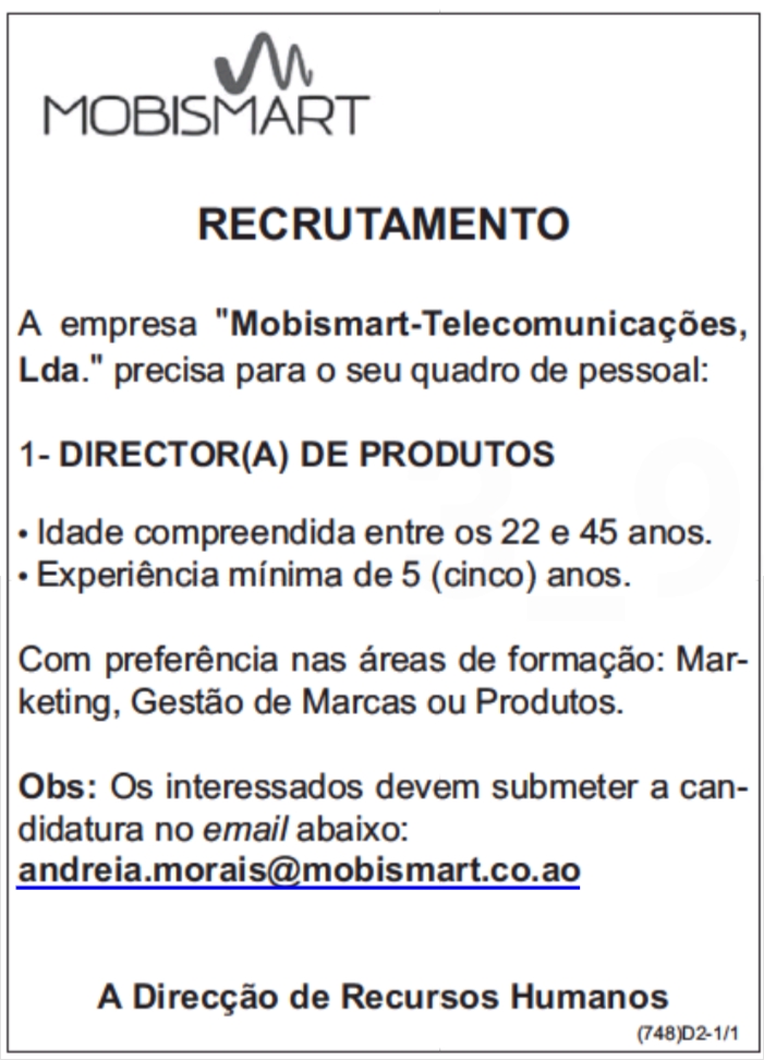 PRECISA-SE DE DIRECTOR(A) DE PRODUTOS
