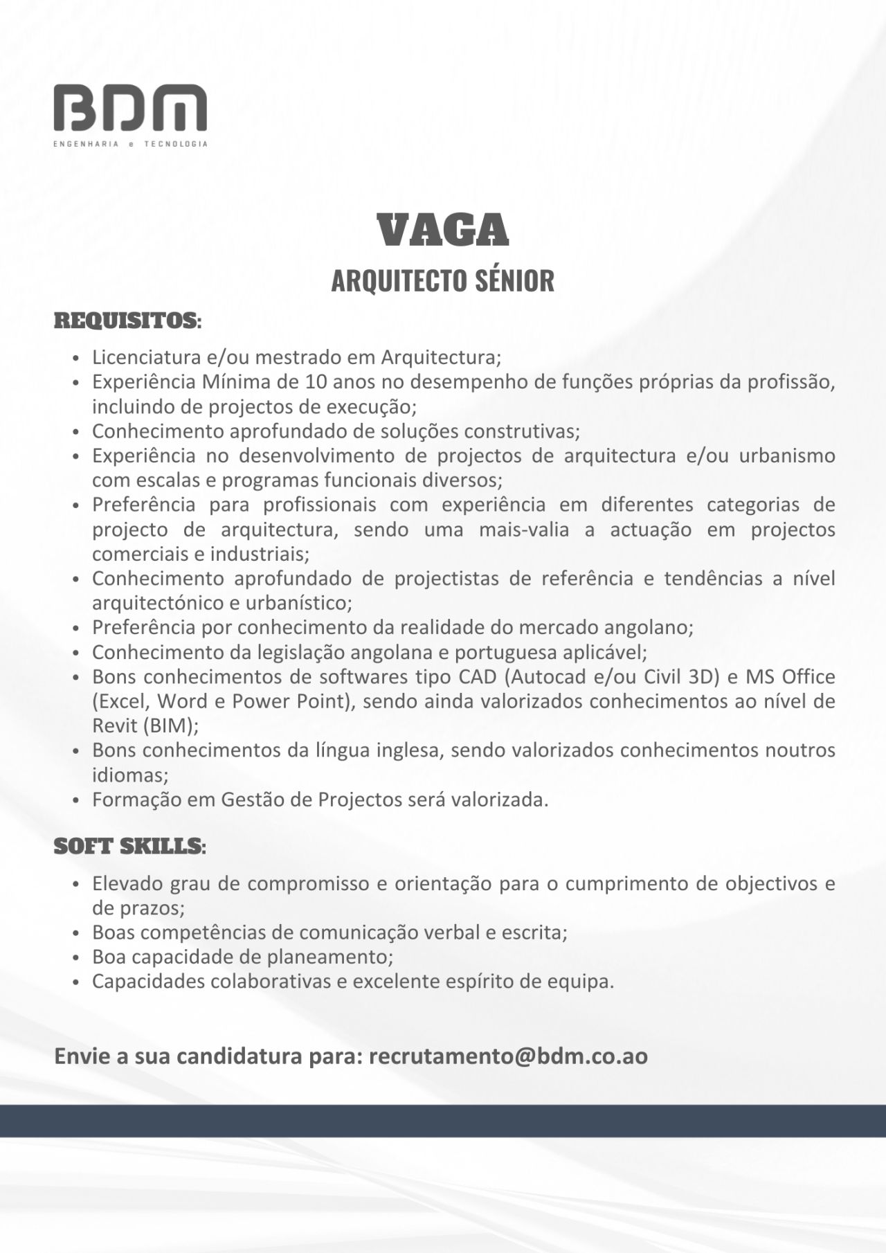 Vaga para Arquiteto Sénior