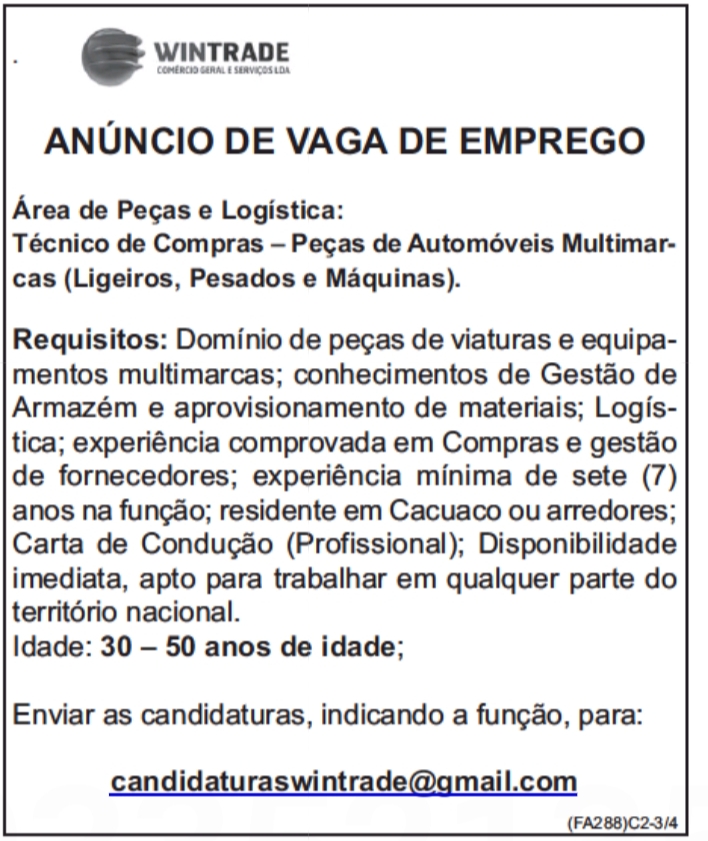 VAGA PARA TÉCNICO DE COMPRAS 