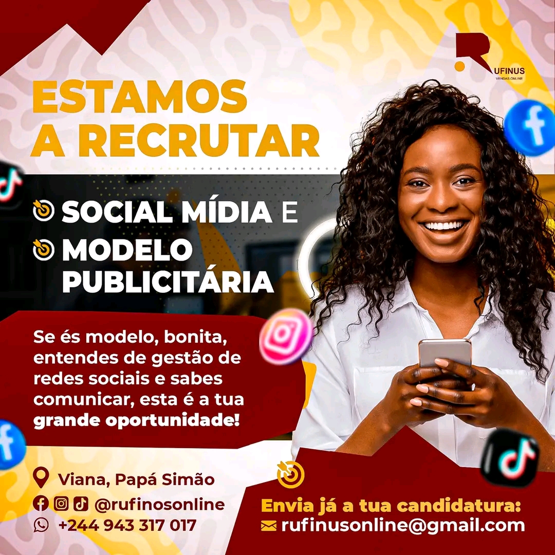 Vaga para Vaga para Social Mídia e Modelo Publicitária