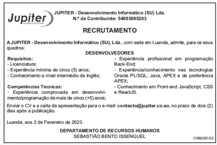 OPORTUNIDADE PARA DESENVOLVEDORES 