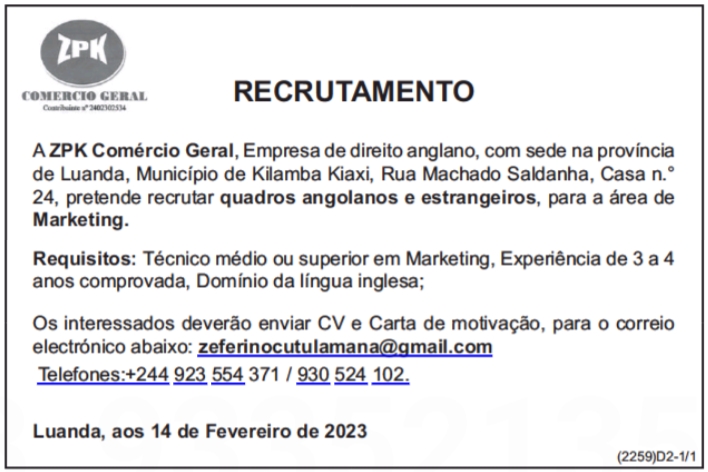 Recrutamento para a área de Marketing