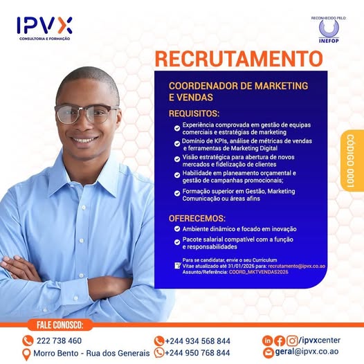 Vaga para Coordenador de Marketing e Vendas