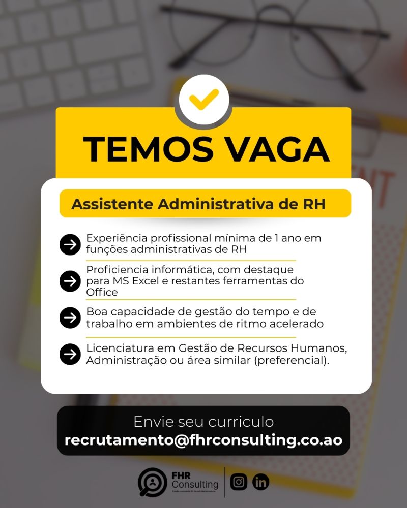 Oportunidade: 𝐀𝐬𝐬𝐢𝐬𝐭𝐞𝐧𝐭𝐞 𝐀𝐝𝐦𝐢𝐧𝐢𝐬𝐭𝐫𝐚𝐭𝐢𝐯𝐨(𝐚) 𝐝𝐞 𝐑𝐞𝐜𝐮𝐫𝐬𝐨𝐬 𝐇𝐮𝐦𝐚𝐧𝐨𝐬
