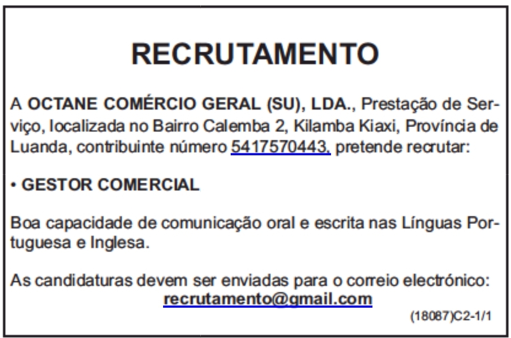 VAGA PARA GESTOR COMERCIAL