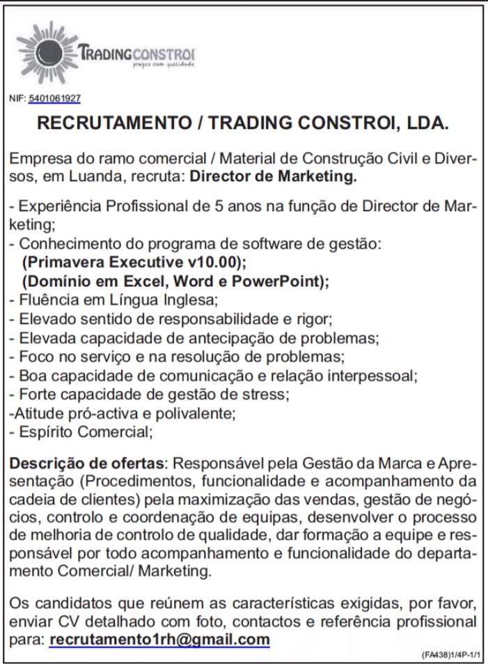 Vaga para Director de Marketing 