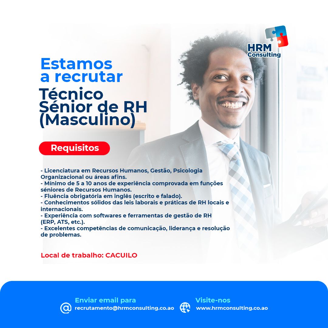 Vaga para Técnico Sénior de RH (Masculino)