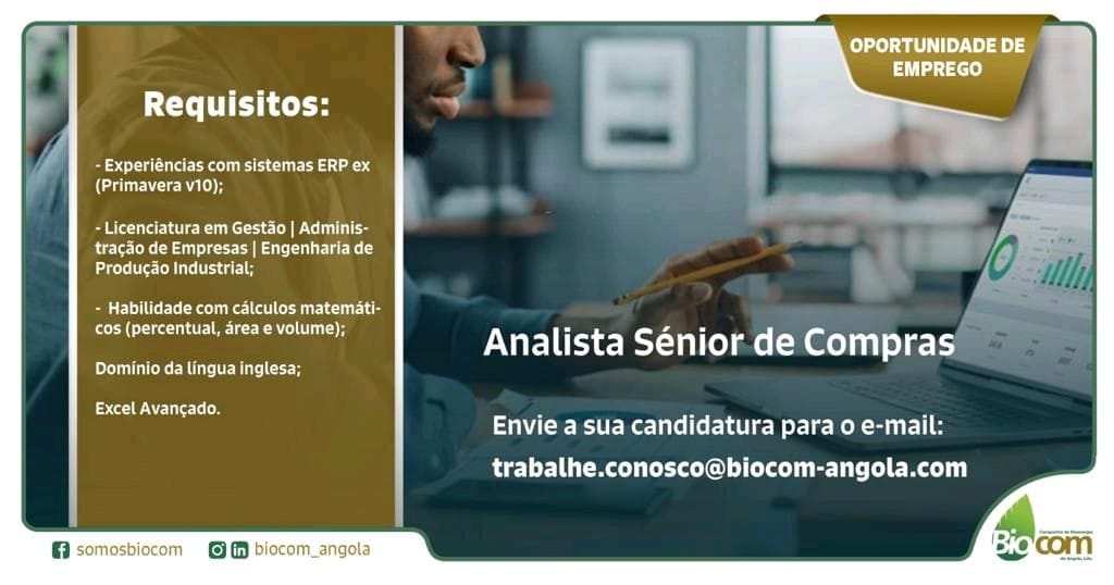 Vaga para Analista Sénior de Compras 
