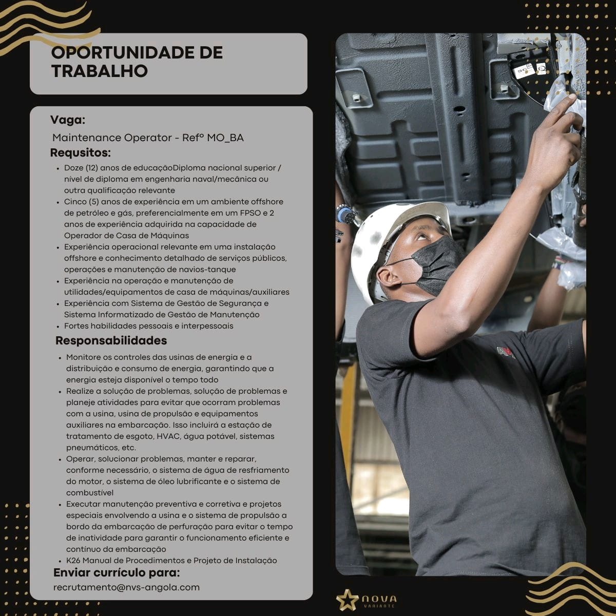 OPORTUNIDADE para Maintenance Operator - Ref° MO_BA 