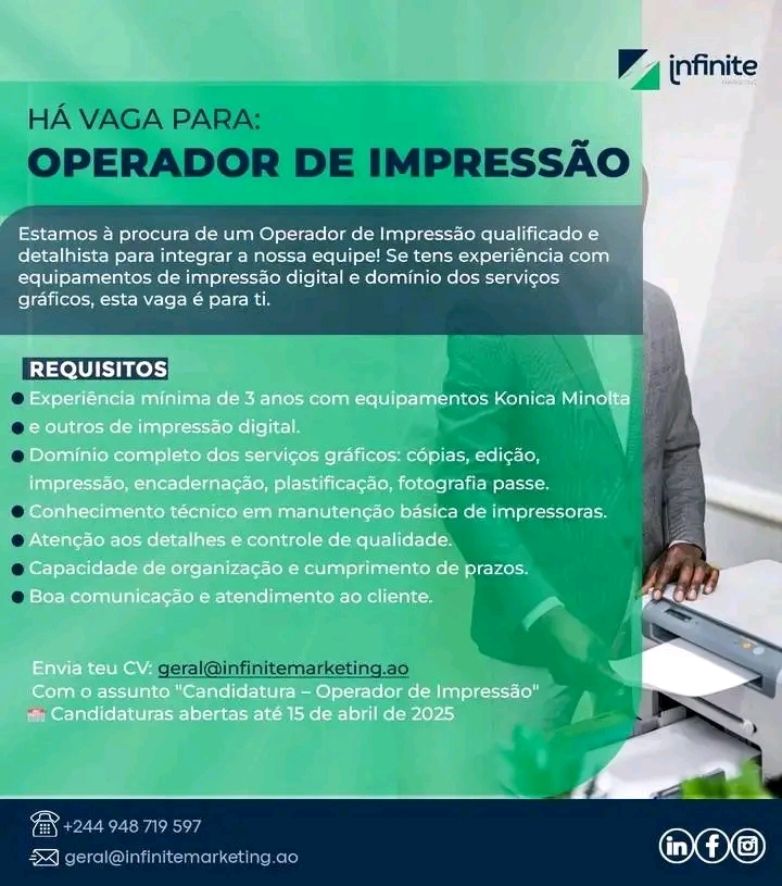 VAGA PARA OPERADOR DE IMPRESSÃO 