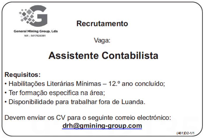 VAGA PARA ASSISTENTE DE CONTABILIDADE (ENSINO MÉDIO)