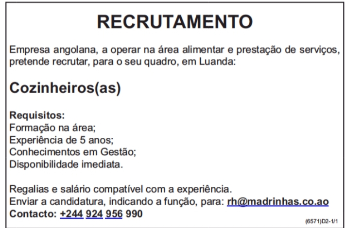 VAGA PARA COZINHEIROS (AS)