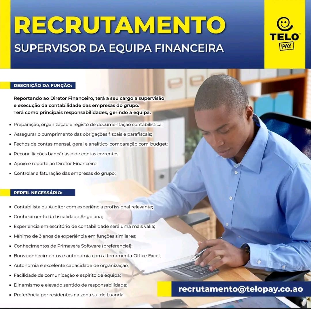 VAGA PARA SUPERVISOR DA EQUIPA FINANCEIRA 