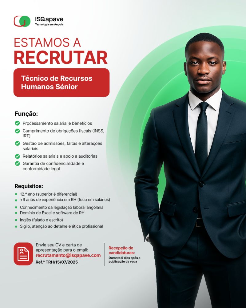 Vaga para Técnico de Recursos Humanos Sénior
