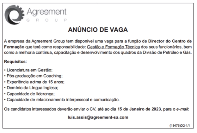 VAGA PARA DIRECTOR DE CENTRO DE FORMAÇÃO