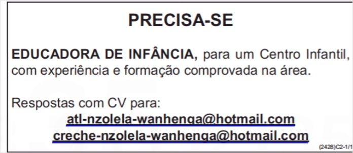 PRECISA-SE DE EDUCADORA DE INFÂNCIA